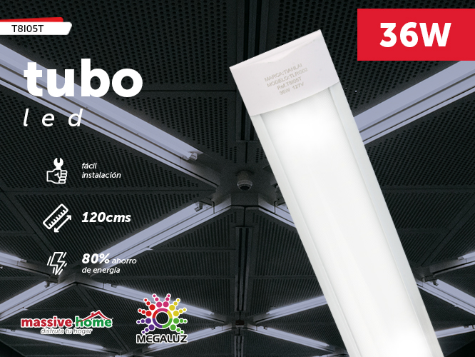 (T8I05T) TUBO ANCHO BASE METAL BLANCA 36W TIANLAI