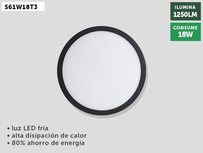 (S61W18T3) LUMINARIO AJUSTABLE 18W ORILLA NEGRA MEGALUZ 