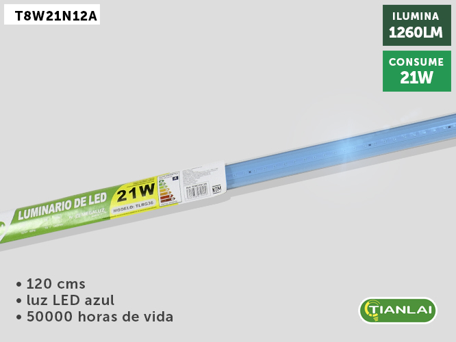 (T8W21N12A) TUBO LED  AZUL 21W TIANLAI