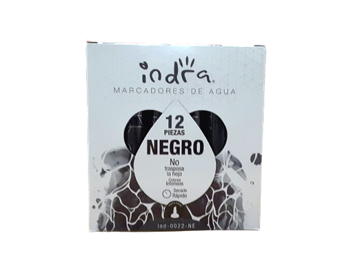 [INDRA-NEGRO] MARCADOR DE AGUA INDRA NEGRO C/12 PZAS